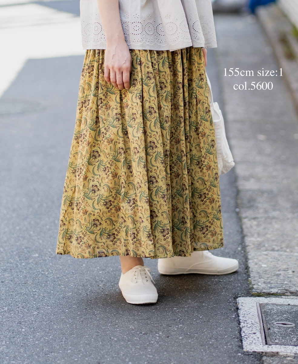 NSL25095(スカート) 80s VOILE PAISLEY FLOWER PRINT GATHERD SKIRT