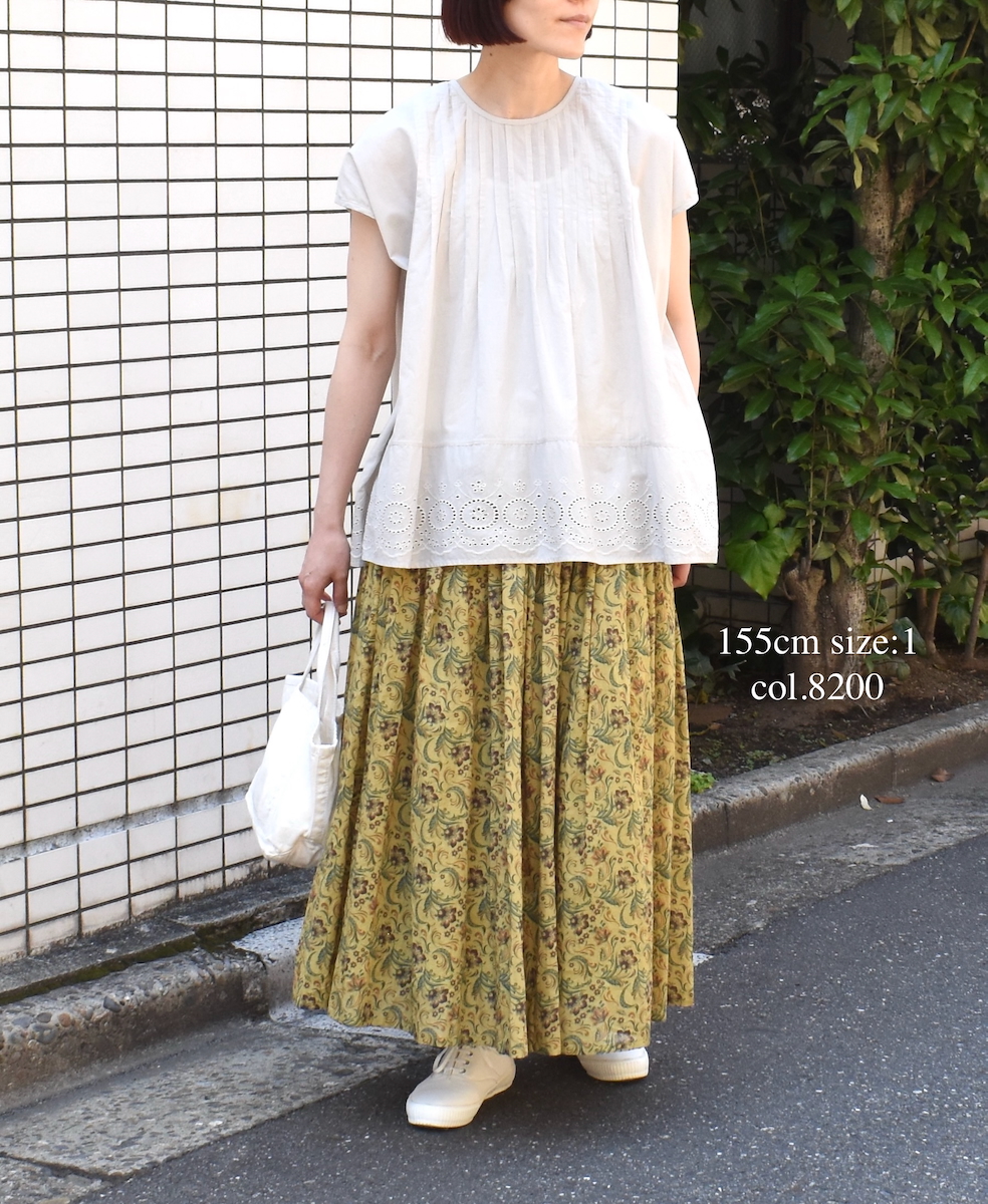 ●INSL24223 (ブラウス) 80s VOILE PLAIN WITH CUT WORK LACE CREW-NECK FRENCH/SL SHIRT WITH PINTUCK