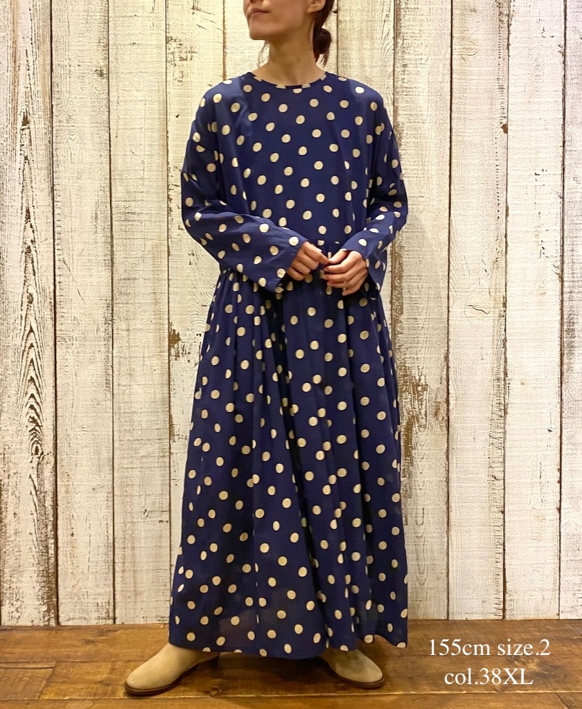NSL25011(ワンピース)80sCOTTON VOILE DOT PRINT CREW-NECK PULLOVER DRESS