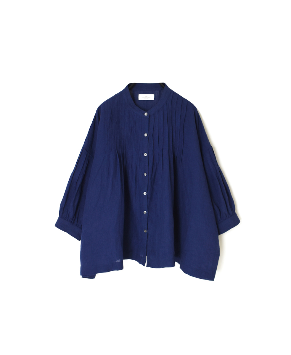 INSL24201(シャツ) 60s LINEN PLAIN BANDED COLLAR 3/4SL PINTUCK SHIRT