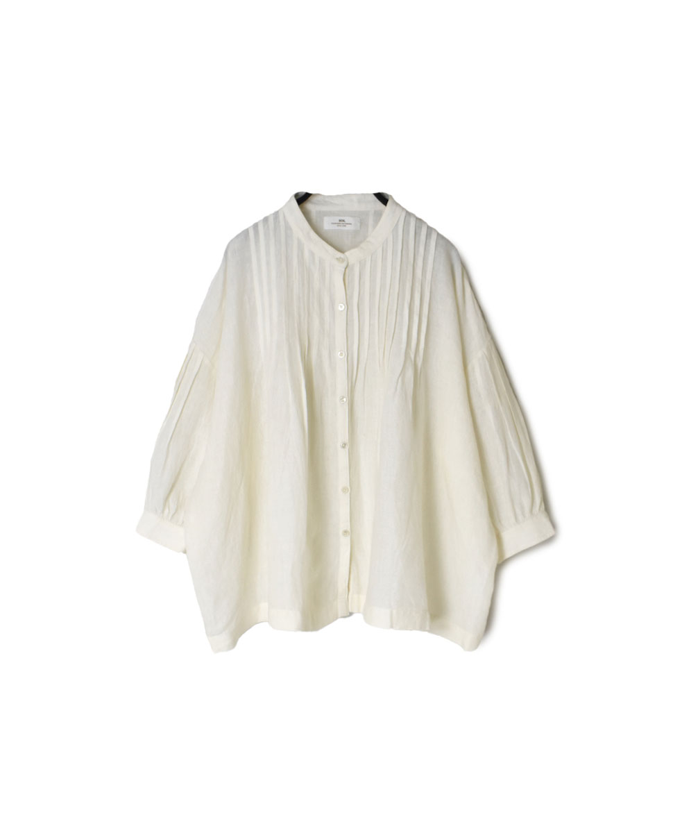 ●INSL24201(シャツ) 60s LINEN PLAIN BANDED COLLAR 3/4SL PINTUCK SHIRT