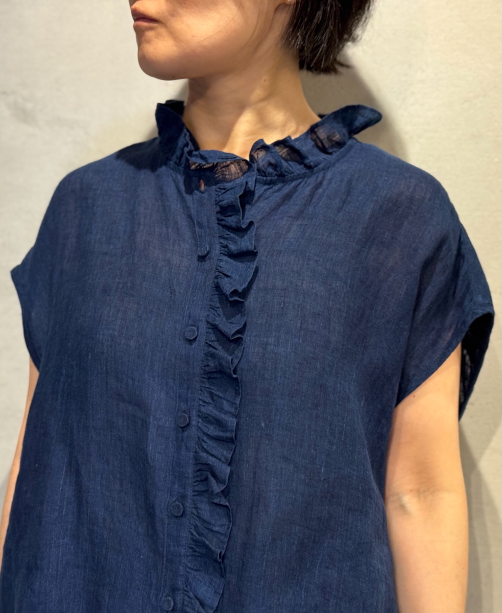 INMDS25121(シャツ) YARN DYE NATURAL INDIGO NO/SL FRILL COLLAR SHIRT