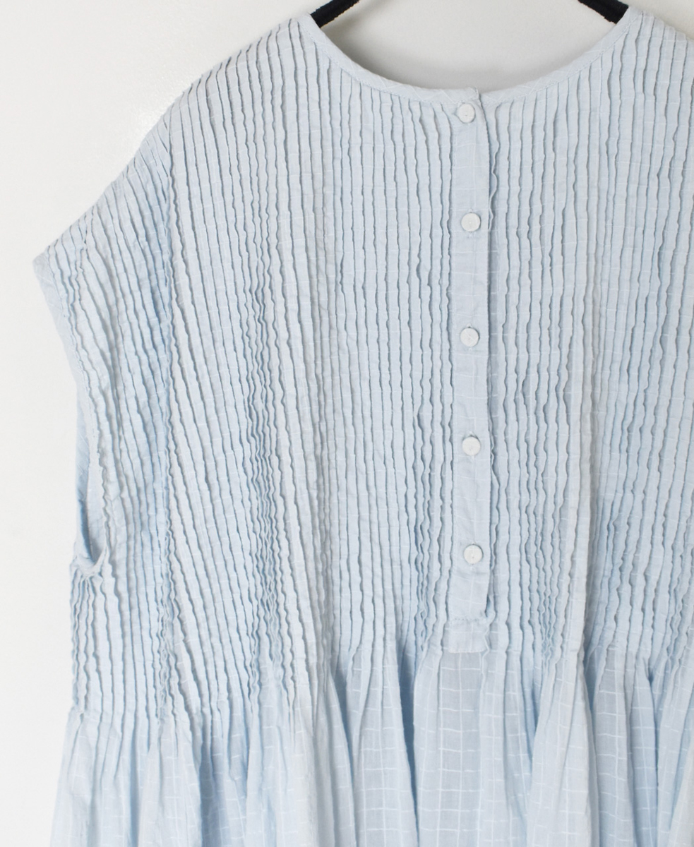 NMDS25252D(シャツ) 80s ORGANIC DOBIE CHECK(OVERDYE) CREW-NECK F/SL SHIRT WITH PINTUCK