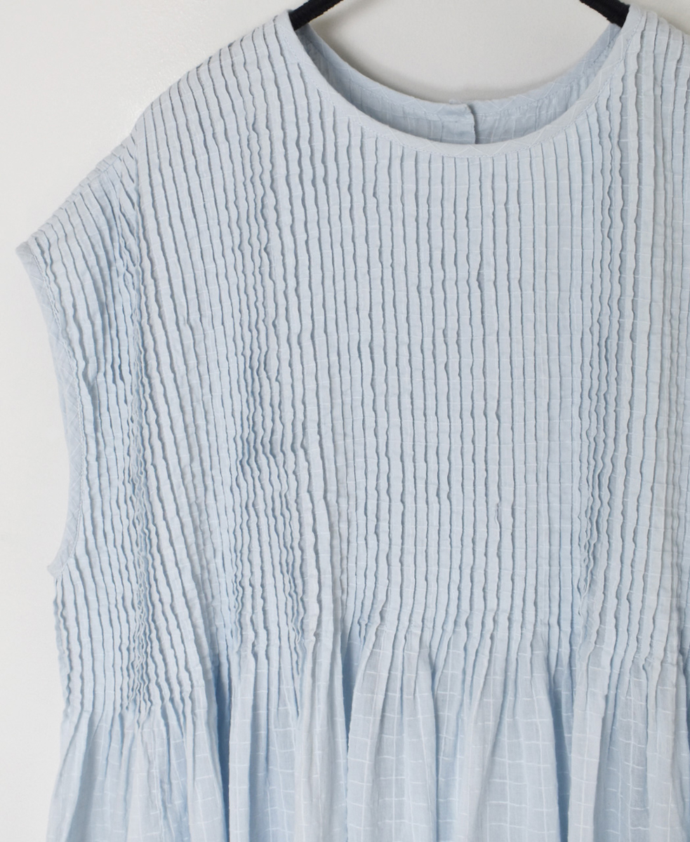 NMDS25252D(シャツ) 80s ORGANIC DOBIE CHECK(OVERDYE) CREW-NECK F/SL SHIRT WITH PINTUCK
