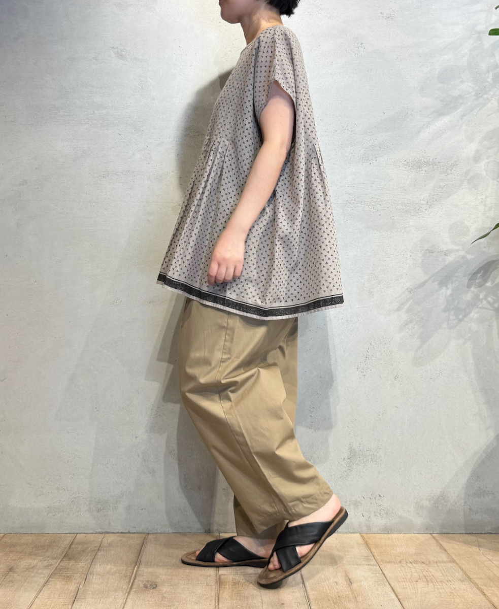 INMDS25102(プルオーバー) 80s VOILE TRIANGLE BLOCK PRINT INVERTED PLEATS BOAT NECK PULLOVER