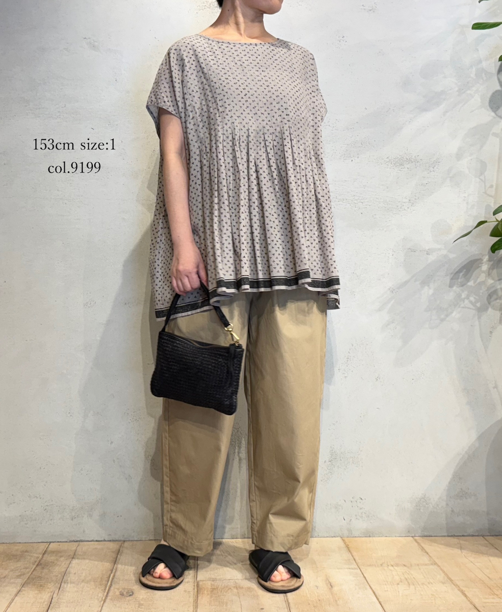 INMDS25102(プルオーバー) 80s VOILE TRIANGLE BLOCK PRINT INVERTED PLEATS BOAT NECK PULLOVER