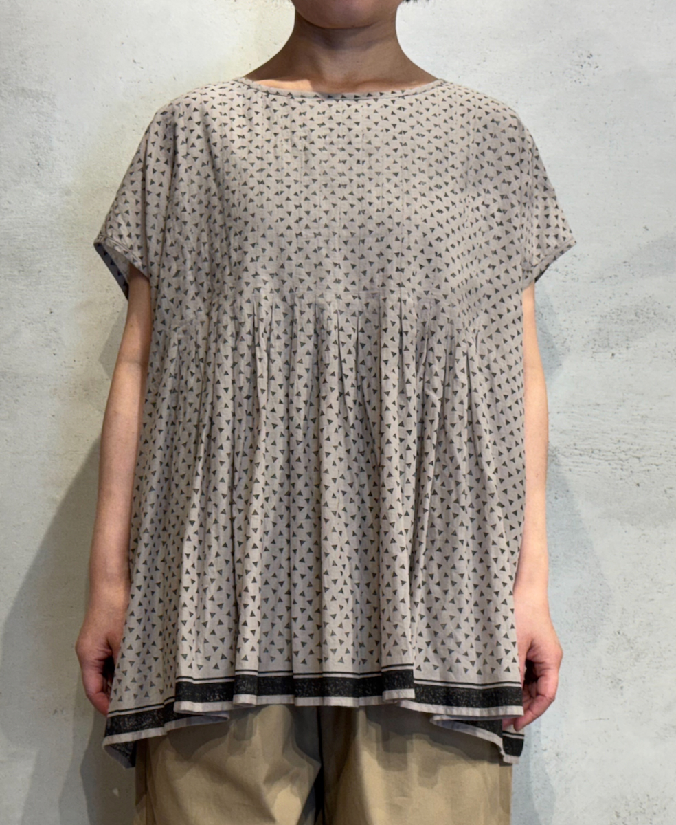 INMDS25102(プルオーバー) 80s VOILE TRIANGLE BLOCK PRINT INVERTED PLEATS BOAT NECK PULLOVER