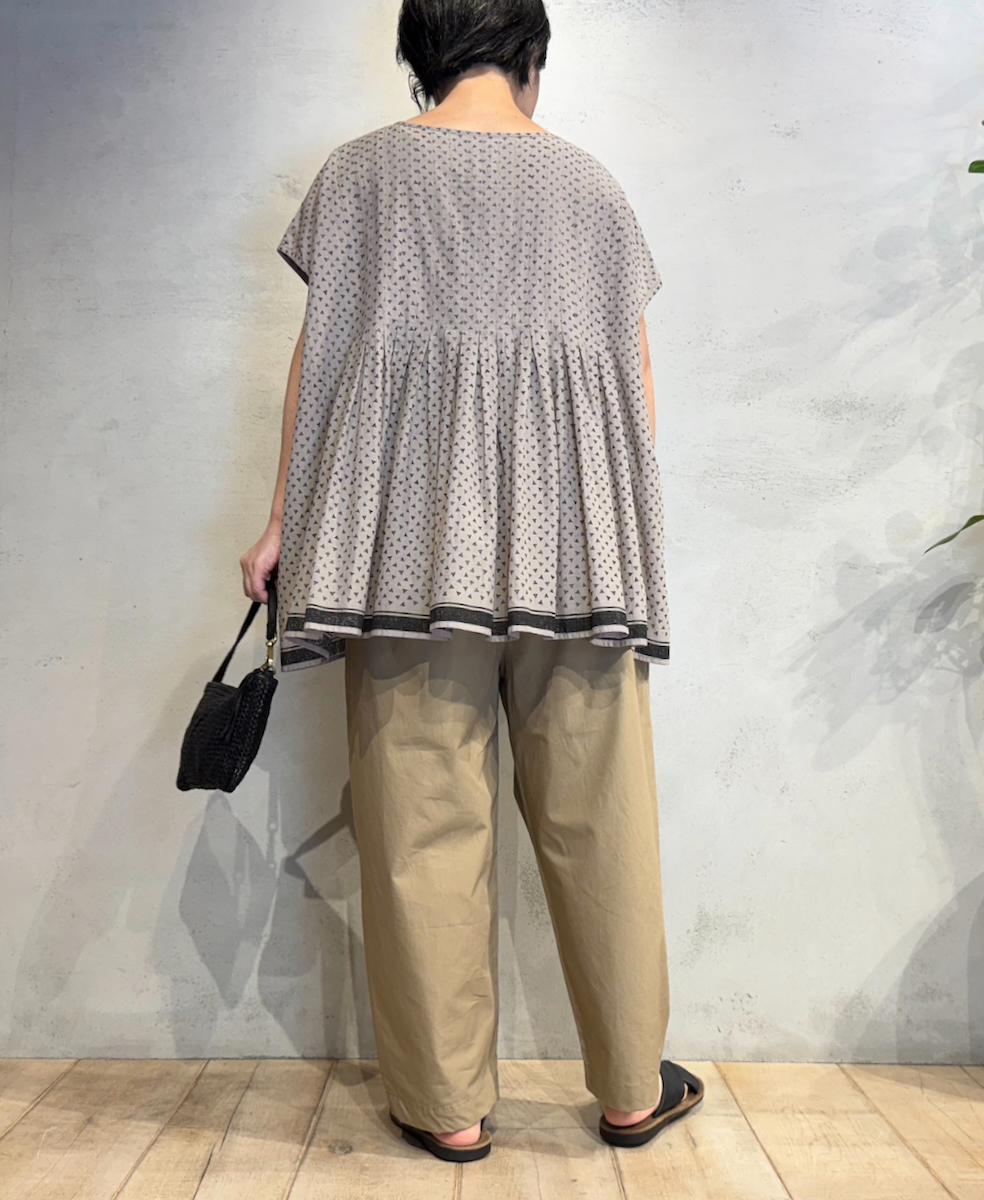 INMDS25102(プルオーバー) 80s VOILE TRIANGLE BLOCK PRINT INVERTED PLEATS BOAT NECK PULLOVER