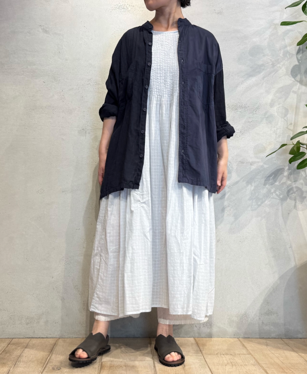 NMDS25255D(ワンピース) 80s ORGANIC DOBIE CHECK(OVERDYE) NO/SL PULLOVER DRESS WITH PINTUCK