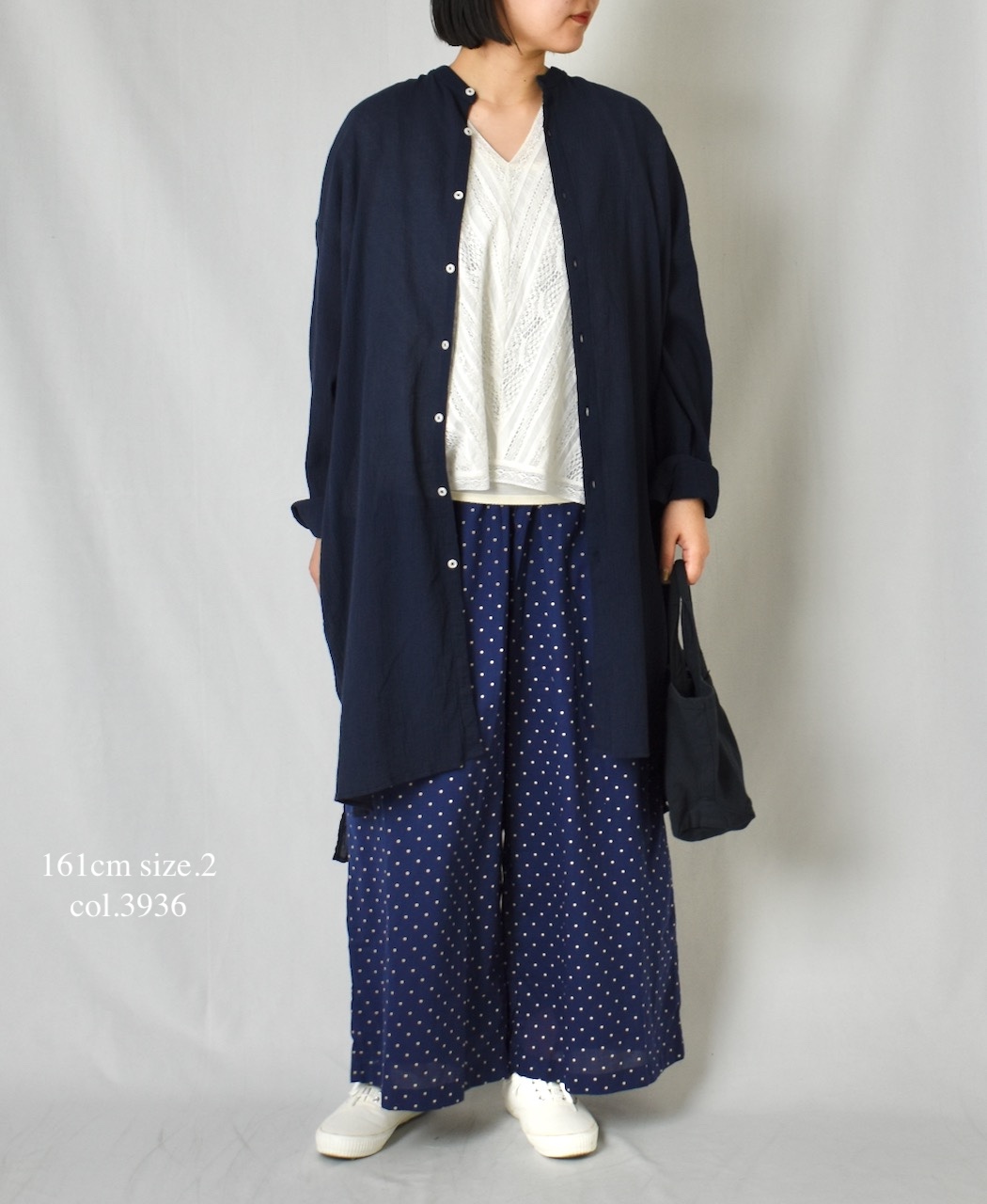 INAM2503GSD(シャツ) SINGLE GAUZE STRIPE OVERDYE BANDED COLLAR LONG SHIRT