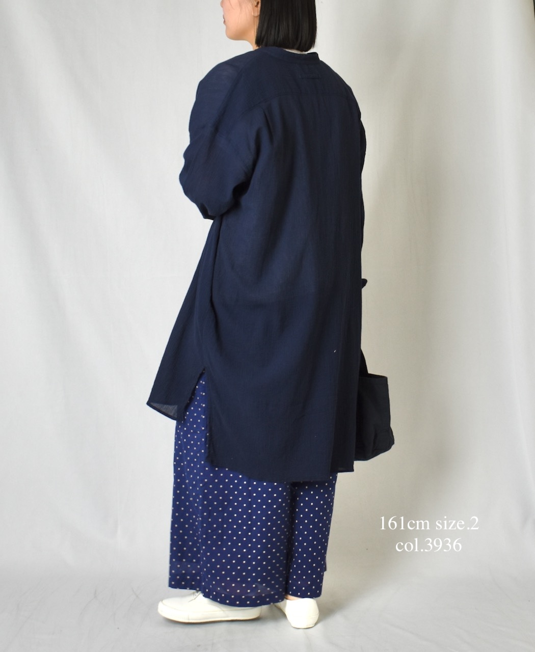 INAM2503GSD(シャツ) SINGLE GAUZE STRIPE OVERDYE BANDED COLLAR LONG SHIRT