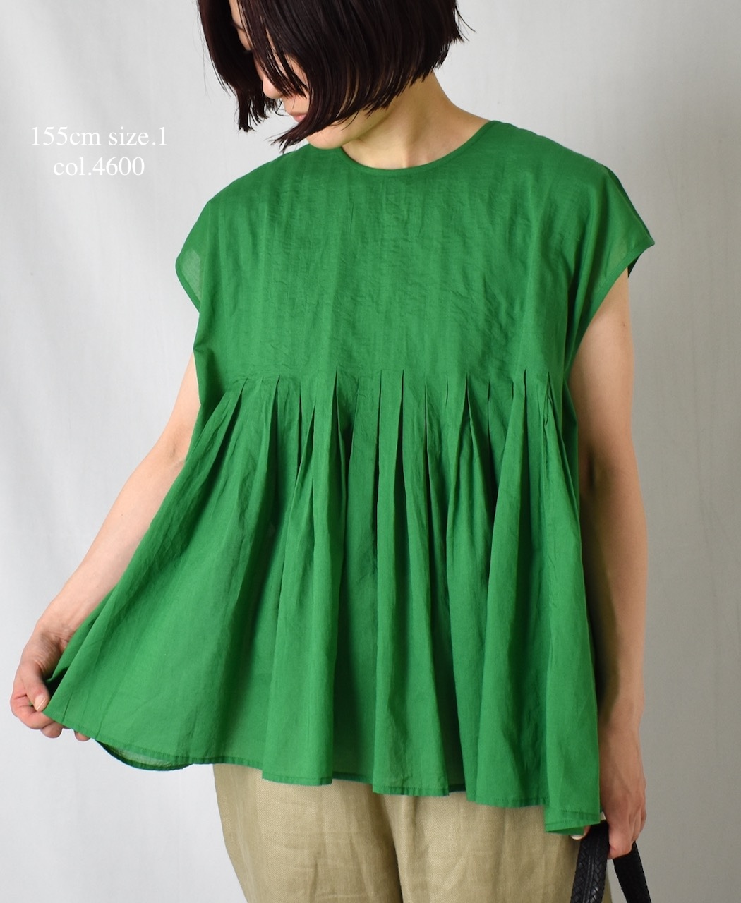 NMDS25222(シャツ) 80s ORGANIC VOILE PLAIN CREW-NECK F/SLEEVE SHIRT WITH INVERTED PLEAT