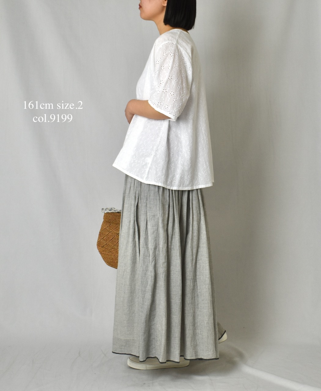 INMDS25055(スカート) HANDWOVEN COTTON SINGLE CHECK FLARED SKIRT WITH PINTUCK