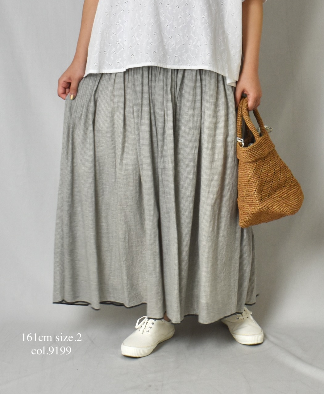 INMDS25055(スカート) HANDWOVEN COTTON SINGLE CHECK FLARED SKIRT WITH PINTUCK
