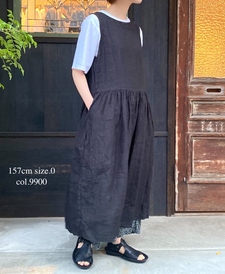 NAM1633LP (ワンピース) LINEN PLAIN (OVERDYE) BOAT NECK NO/SL ONE-PIECE