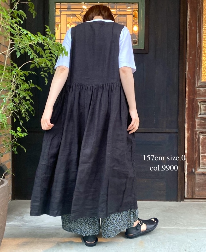 NAM1633LP (ワンピース) LINEN PLAIN (OVERDYE) BOAT NECK NO/SL ONE-PIECE