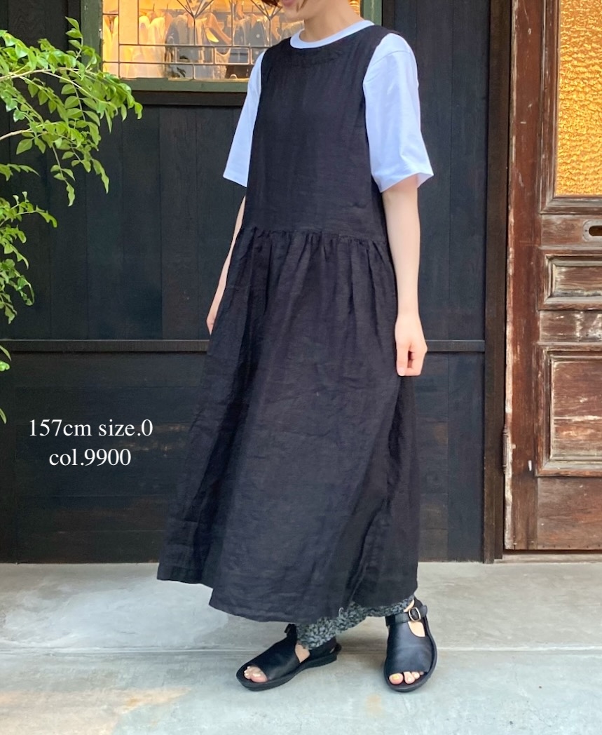 NAM1633LP (ワンピース) LINEN PLAIN (OVERDYE) BOAT NECK NO/SL ONE-PIECE