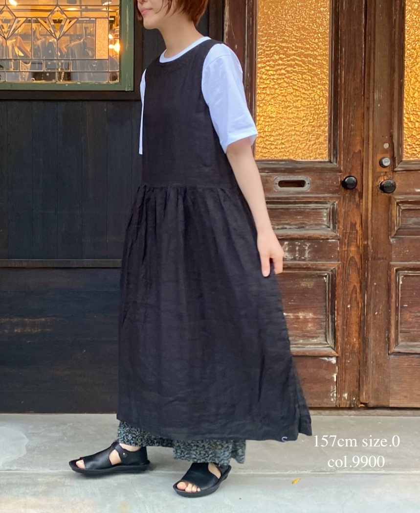 NAM1633LP (ワンピース) LINEN PLAIN (OVERDYE) BOAT NECK NO/SL ONE-PIECE
