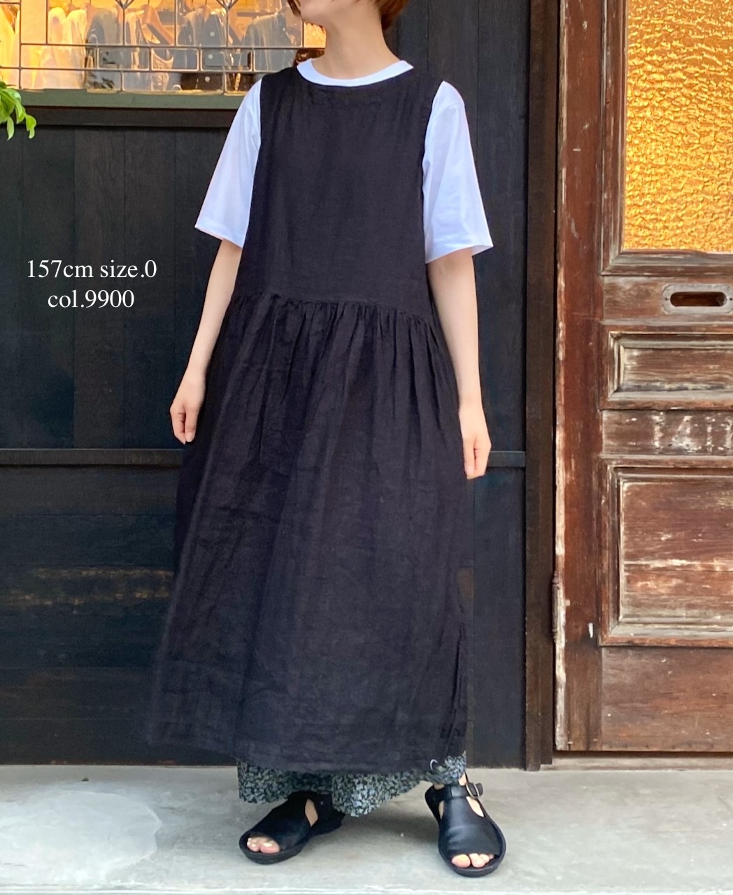 NAM1633LP (ワンピース) LINEN PLAIN (OVERDYE) BOAT NECK NO/SL ONE-PIECE