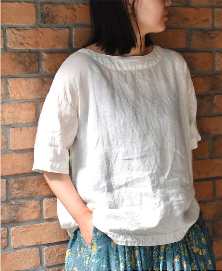 ●NAM1631LP (シャツ) LINEN PLAIN BOAT NECK S/SL SHIRT