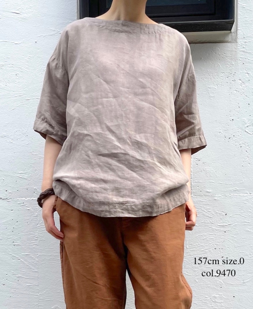 ●NAM1631LP (シャツ) LINEN PLAIN BOAT NECK S/SL SHIRT