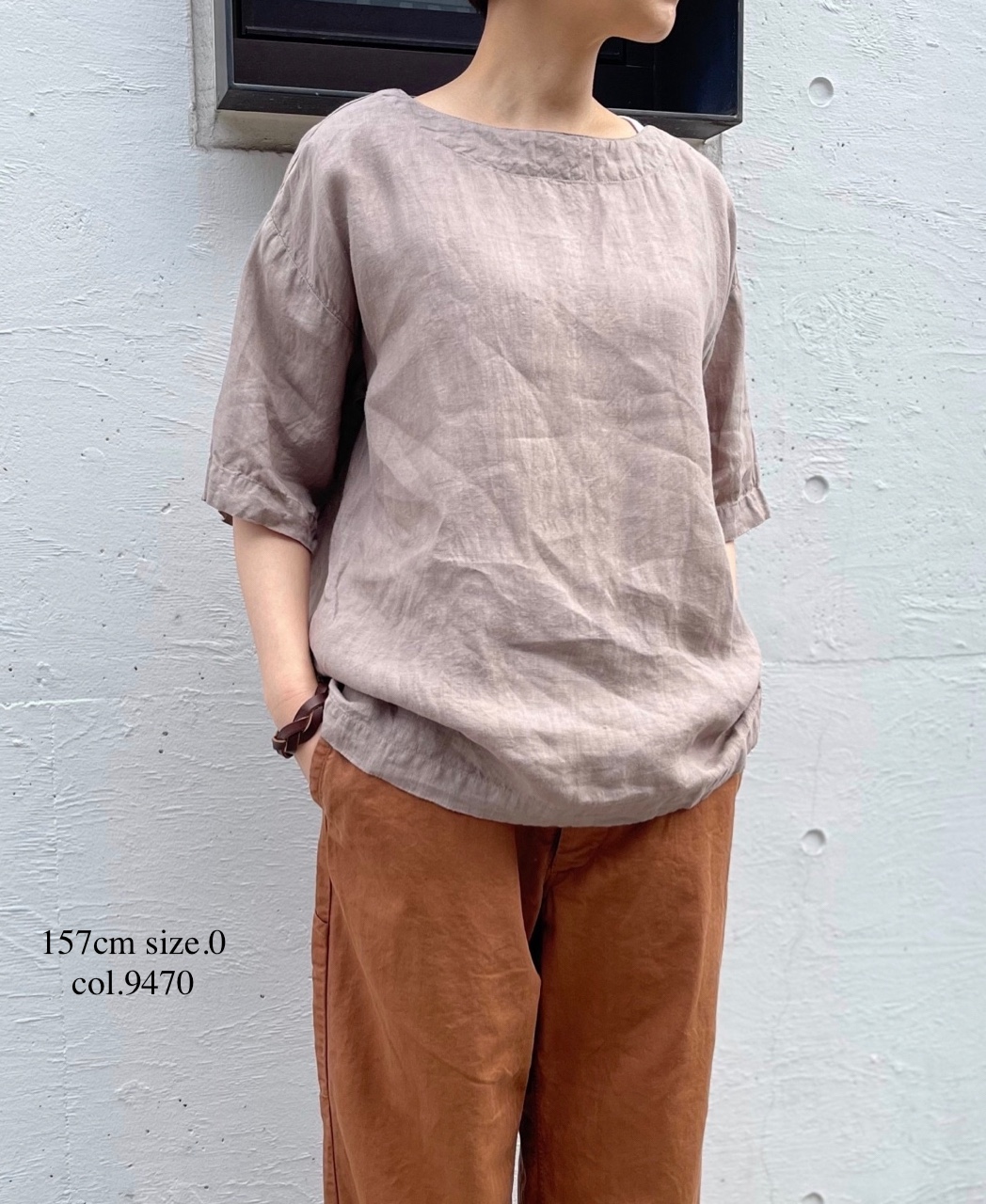 ●NAM1631LP (シャツ) LINEN PLAIN BOAT NECK S/SL SHIRT