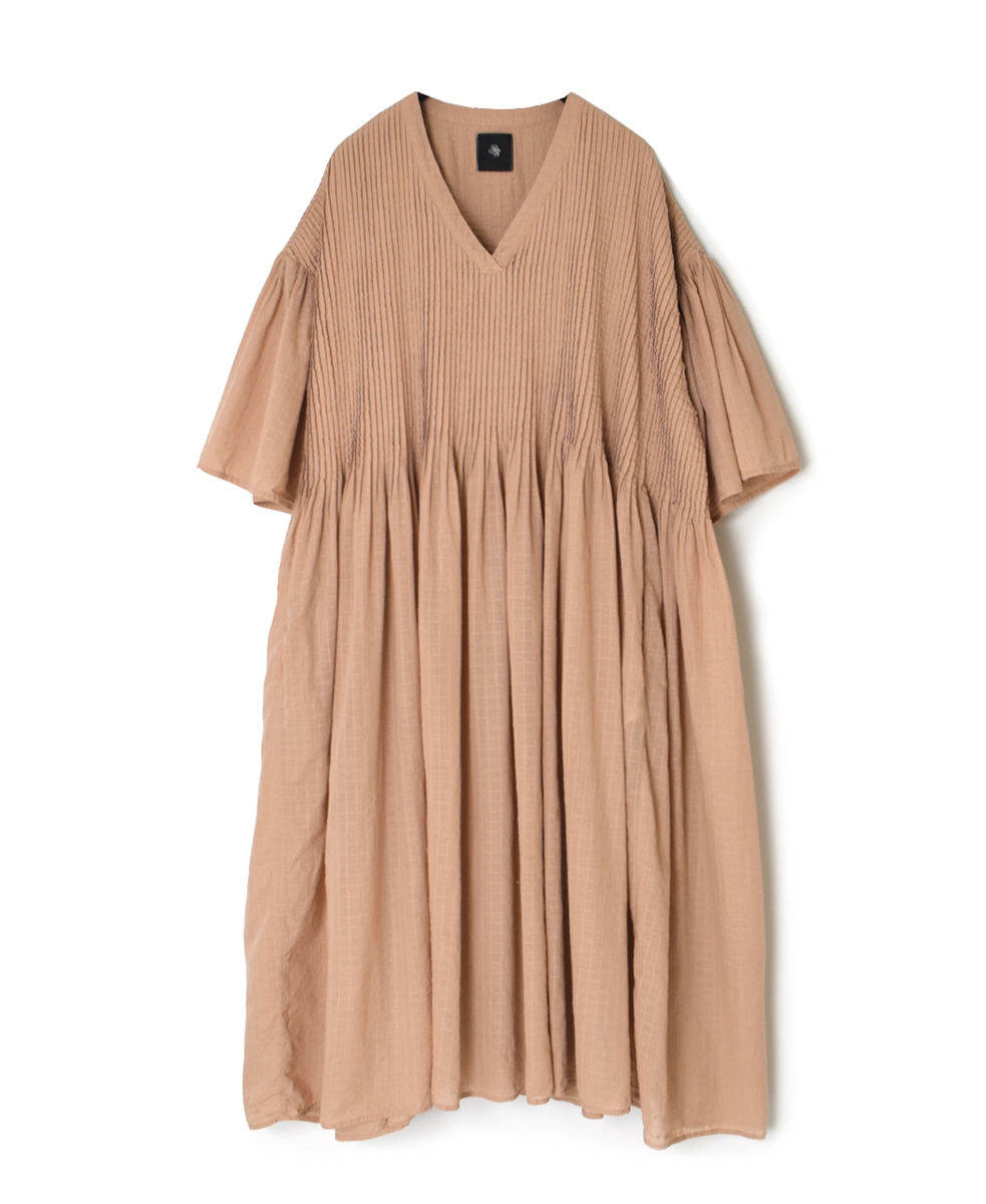 NMDS25253D(ワンピース) 80s ORGANIC DOBIE CHECK(OVERDYE) FLARED SLEEVE DRESS WITH PINTUCK