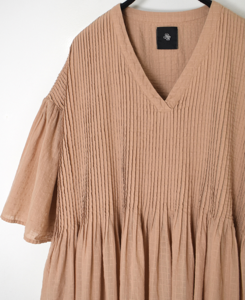 NMDS25253D(ワンピース) 80s ORGANIC DOBIE CHECK(OVERDYE) FLARED SLEEVE DRESS WITH PINTUCK