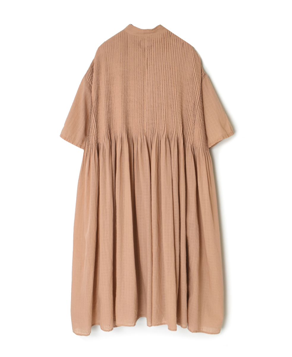 NMDS25254D(ワンピース) 80s ORGANIC DOBIE CHECK(OVERDYE) BANDED COLLAR MAXI DRESS WITH PINTUCK
