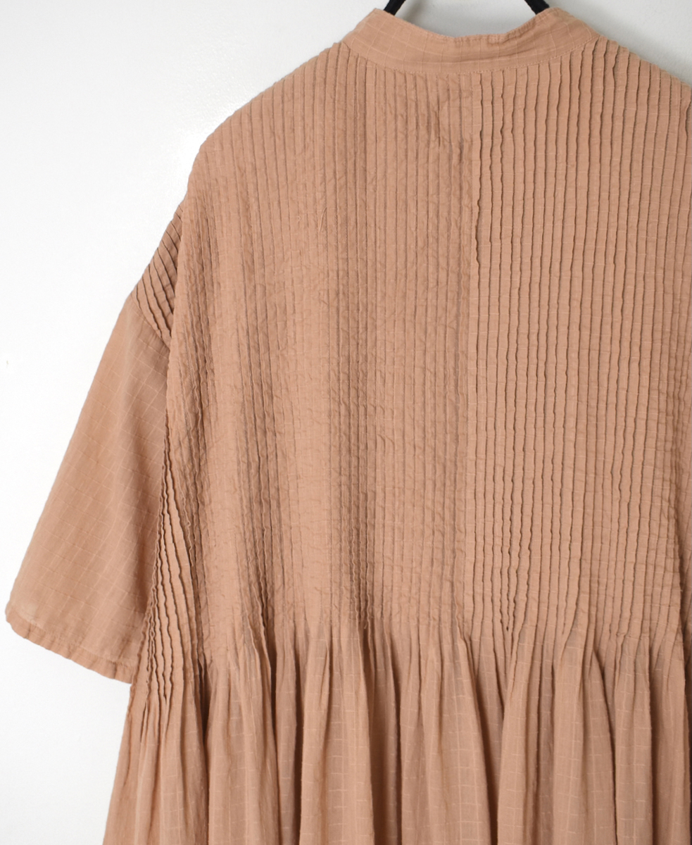 NMDS25254D(ワンピース) 80s ORGANIC DOBIE CHECK(OVERDYE) BANDED COLLAR MAXI DRESS WITH PINTUCK