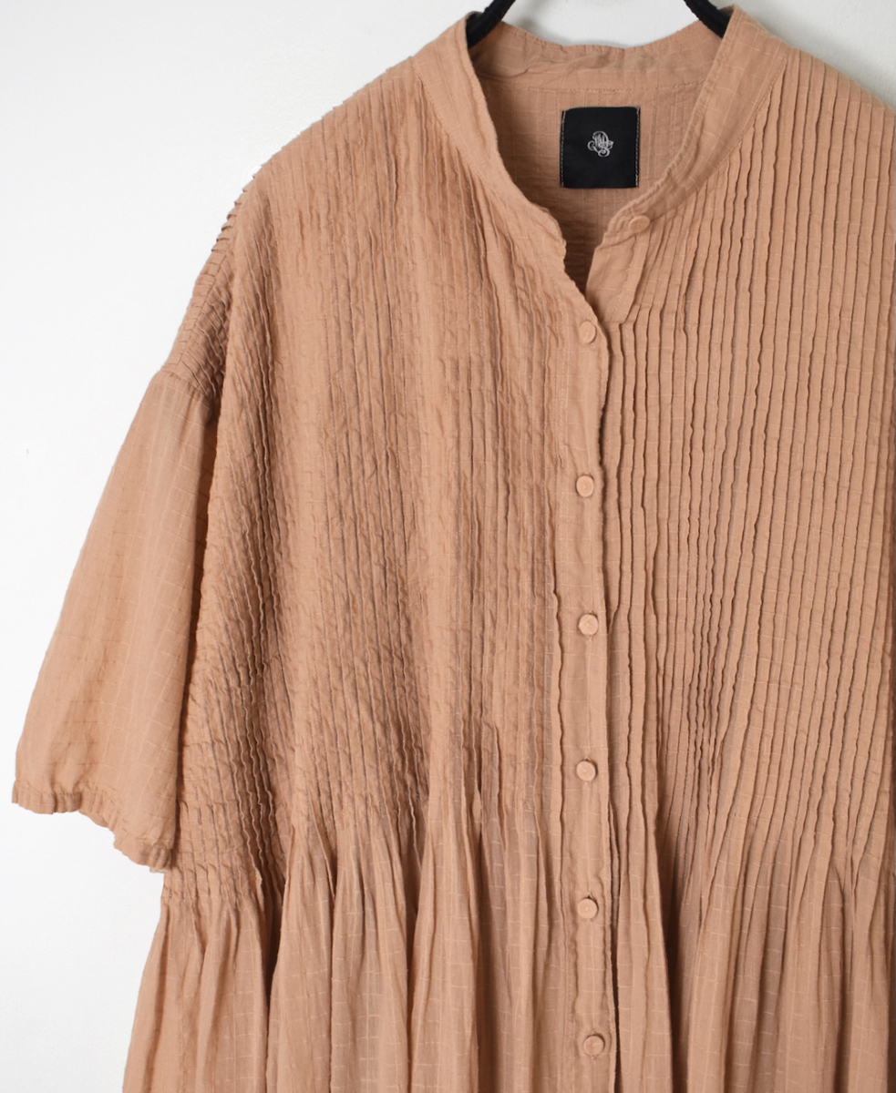 NMDS25254D(ワンピース) 80s ORGANIC DOBIE CHECK(OVERDYE) BANDED COLLAR MAXI DRESS WITH PINTUCK