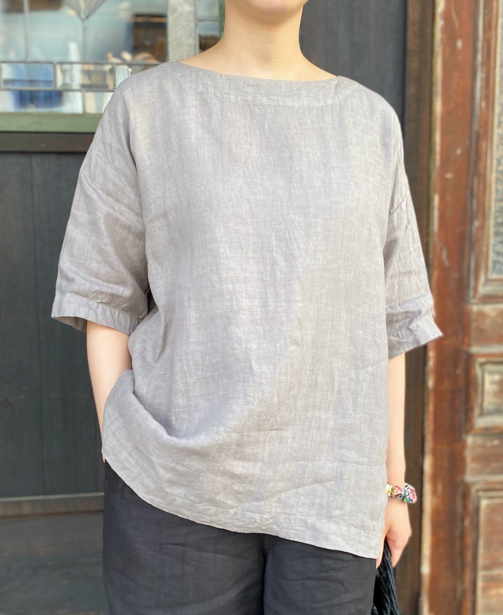 ●NAM1631LP (シャツ) LINEN PLAIN BOAT NECK S/SL SHIRT