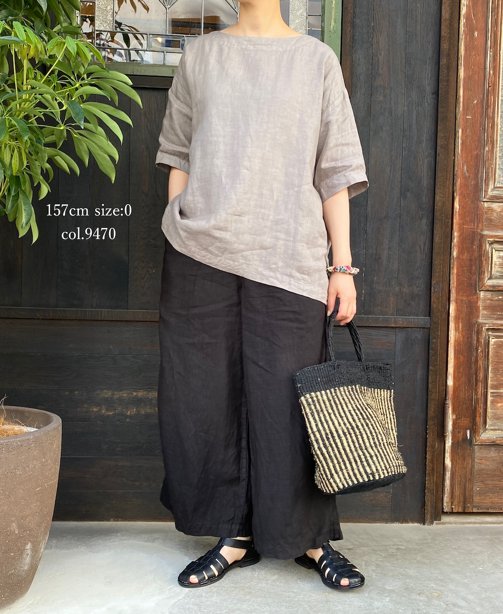 ●NAM1631LP (シャツ) LINEN PLAIN BOAT NECK S/SL SHIRT