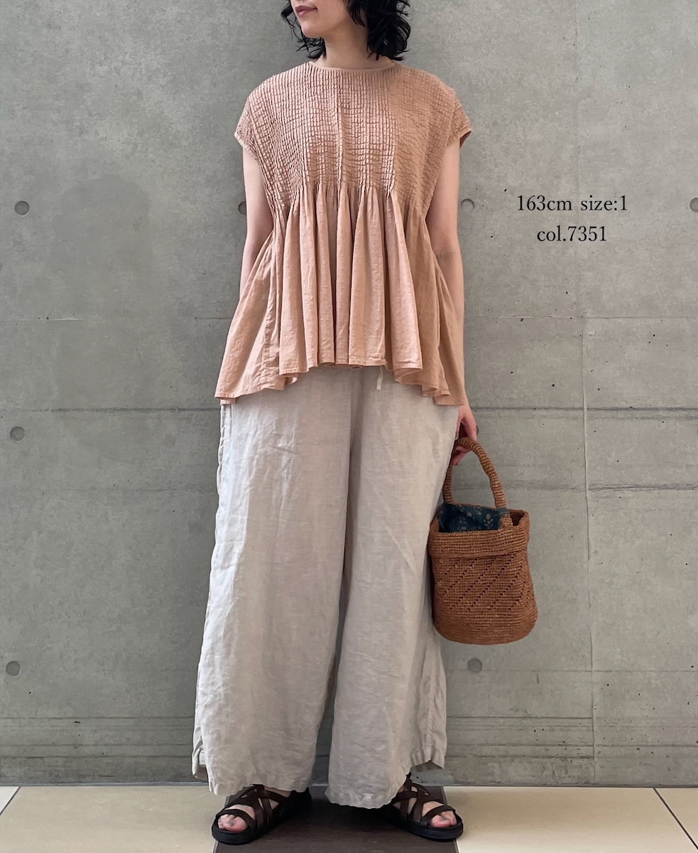 NMDS25252D(シャツ) 80s ORGANIC DOBIE CHECK(OVERDYE) CREW-NECK F/SL SHIRT WITH PINTUCK