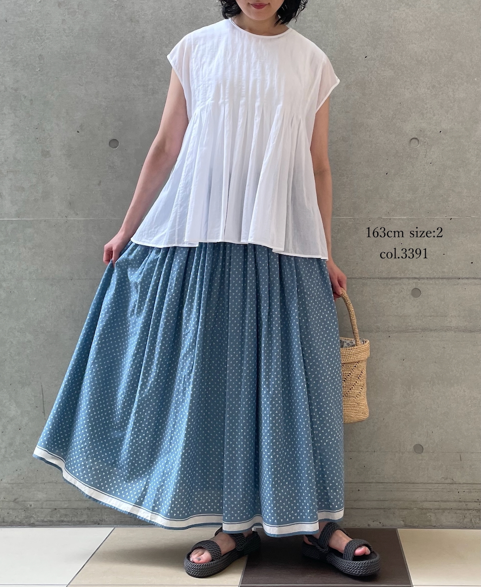 ●INMDS25105(スカート) 80s VOILE TRIANGLE BLOCK PRINT GATHERED SKIRT