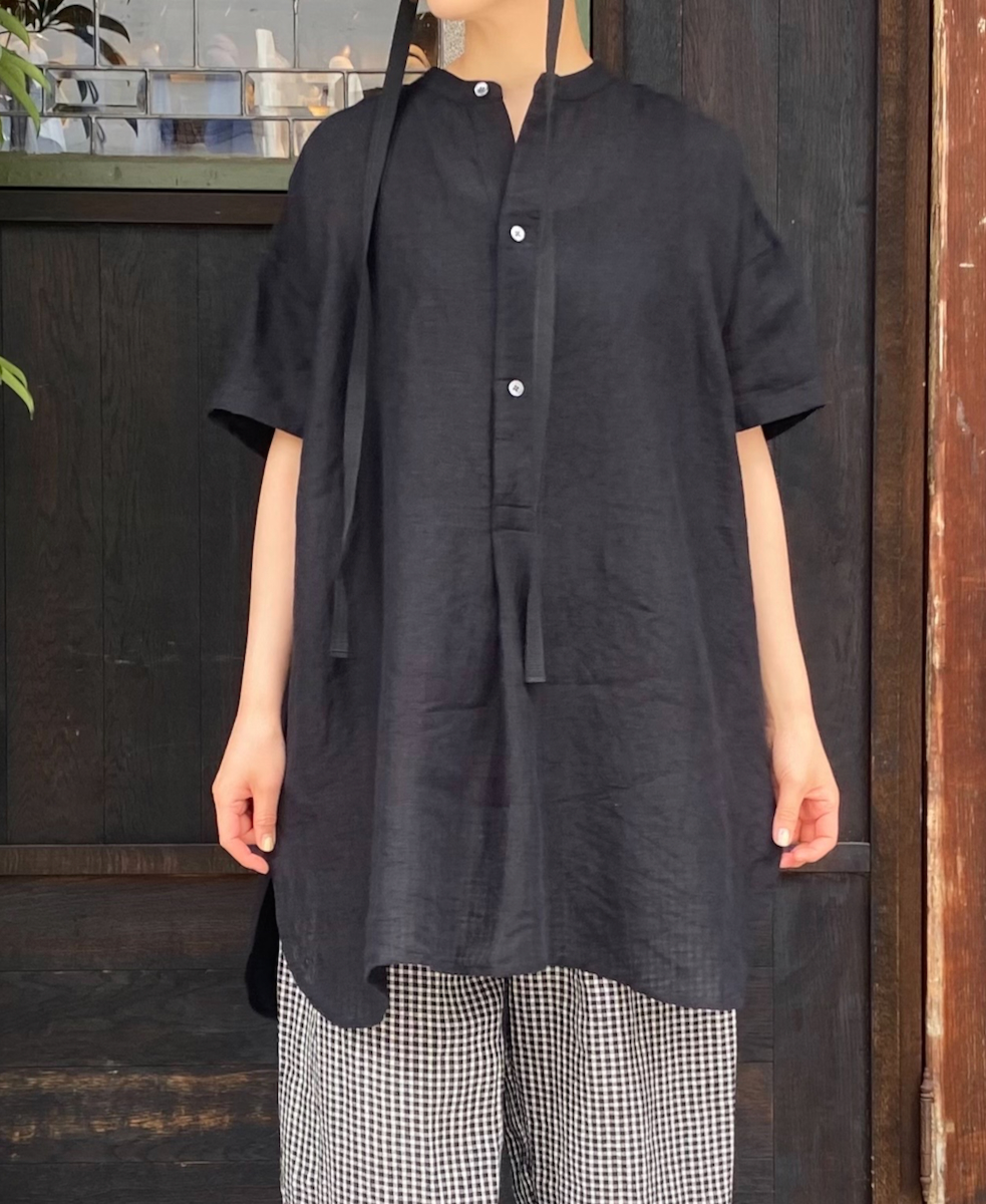 INSL25202(チュニック) 60s LINEN PLAIN BANDED COLLAR 3/4SL TUNIC