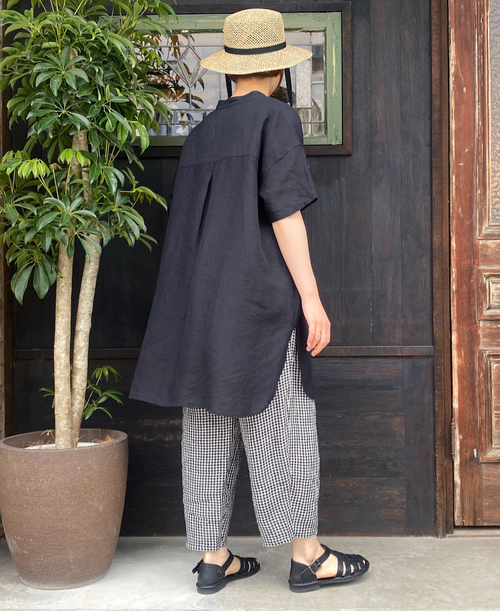 INSL25202(チュニック) 60s LINEN PLAIN BANDED COLLAR 3/4SL TUNIC
