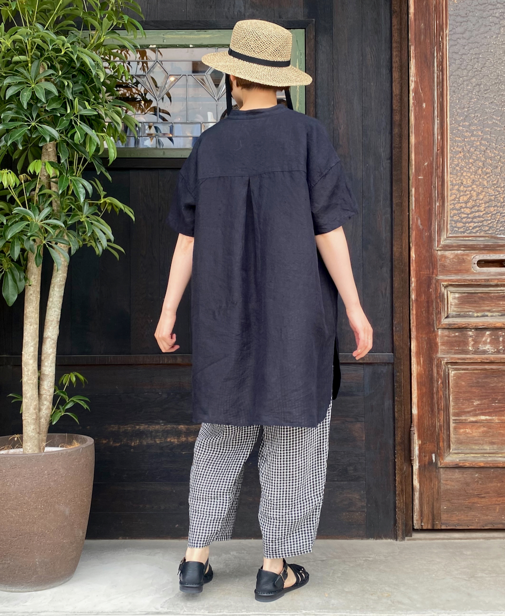 INSL25202(チュニック) 60s LINEN PLAIN BANDED COLLAR 3/4SL TUNIC