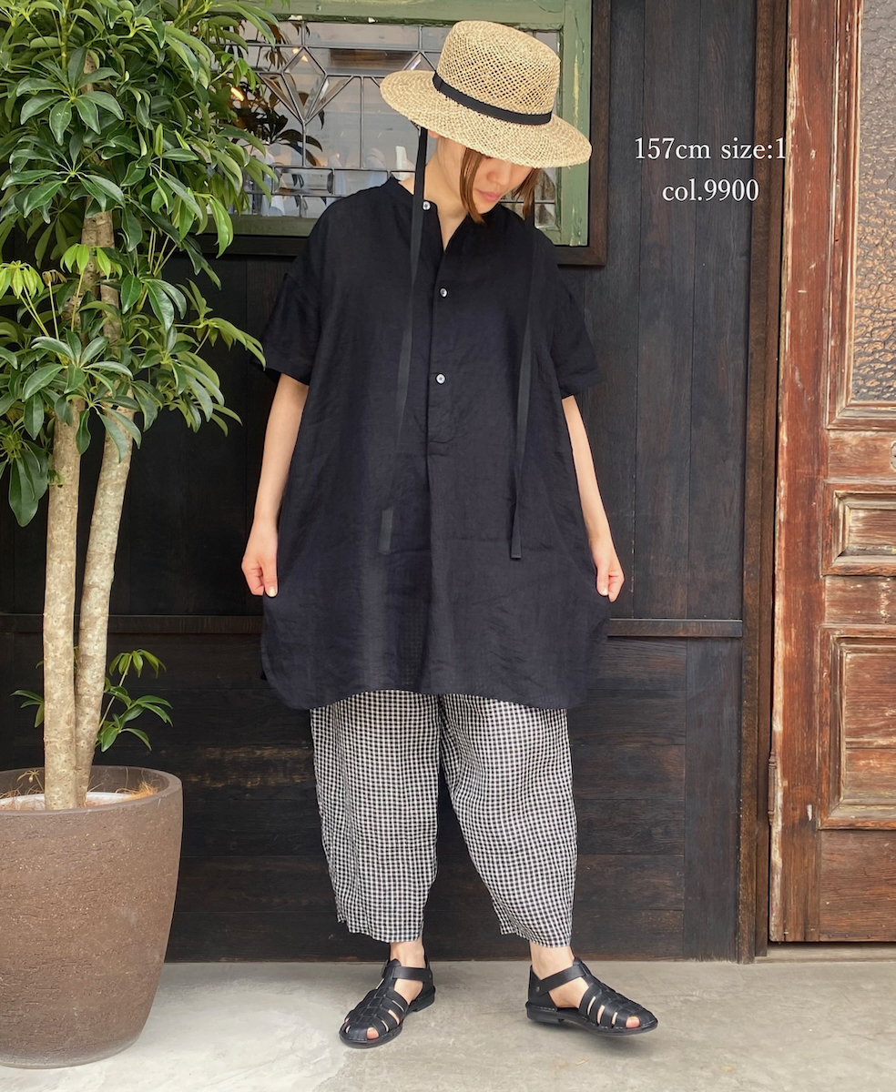 INSL25202(チュニック) 60s LINEN PLAIN BANDED COLLAR 3/4SL TUNIC