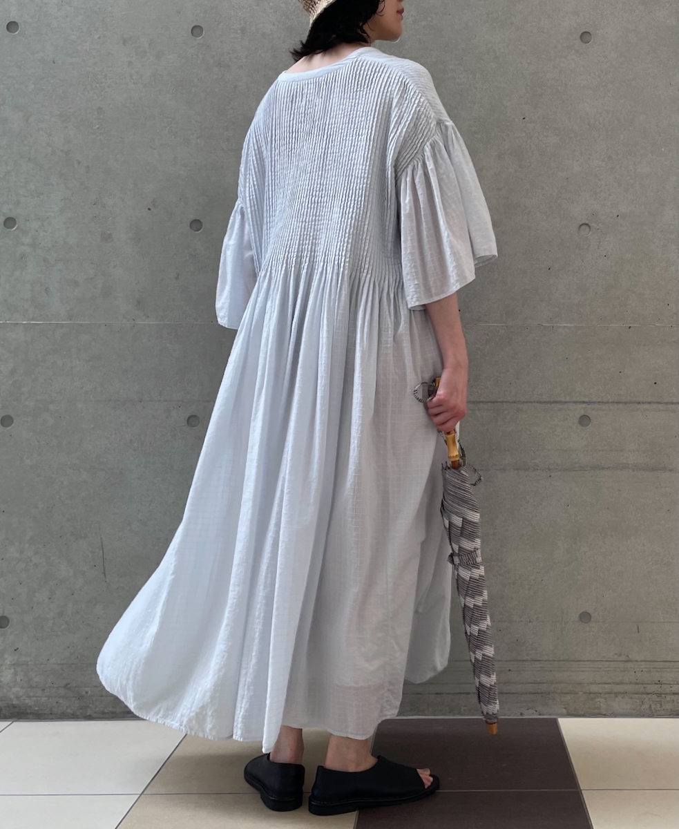 NMDS25253D(ワンピース) 80s ORGANIC DOBIE CHECK(OVERDYE) FLARED SLEEVE DRESS WITH PINTUCK