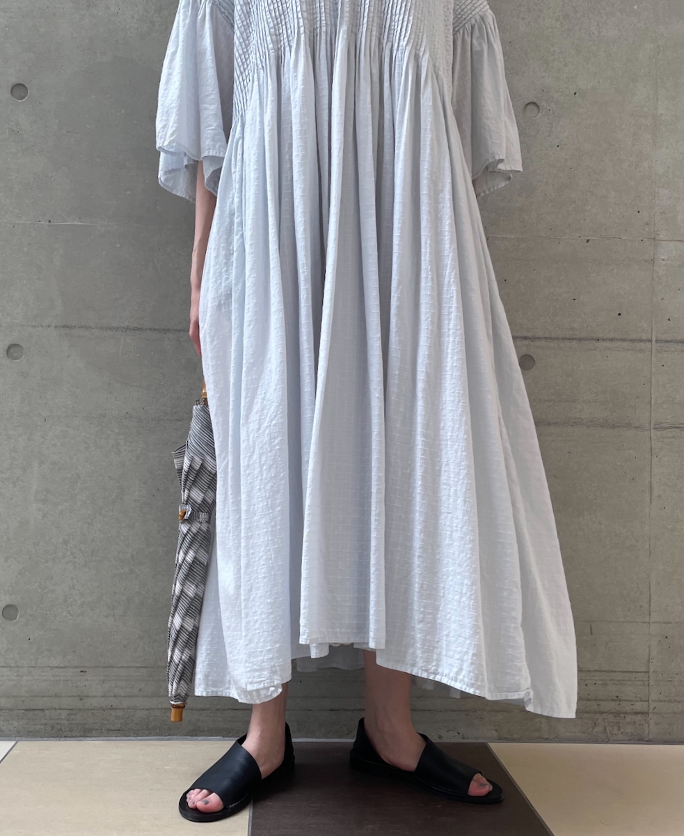 NMDS25253D(ワンピース) 80s ORGANIC DOBIE CHECK(OVERDYE) FLARED SLEEVE DRESS WITH PINTUCK