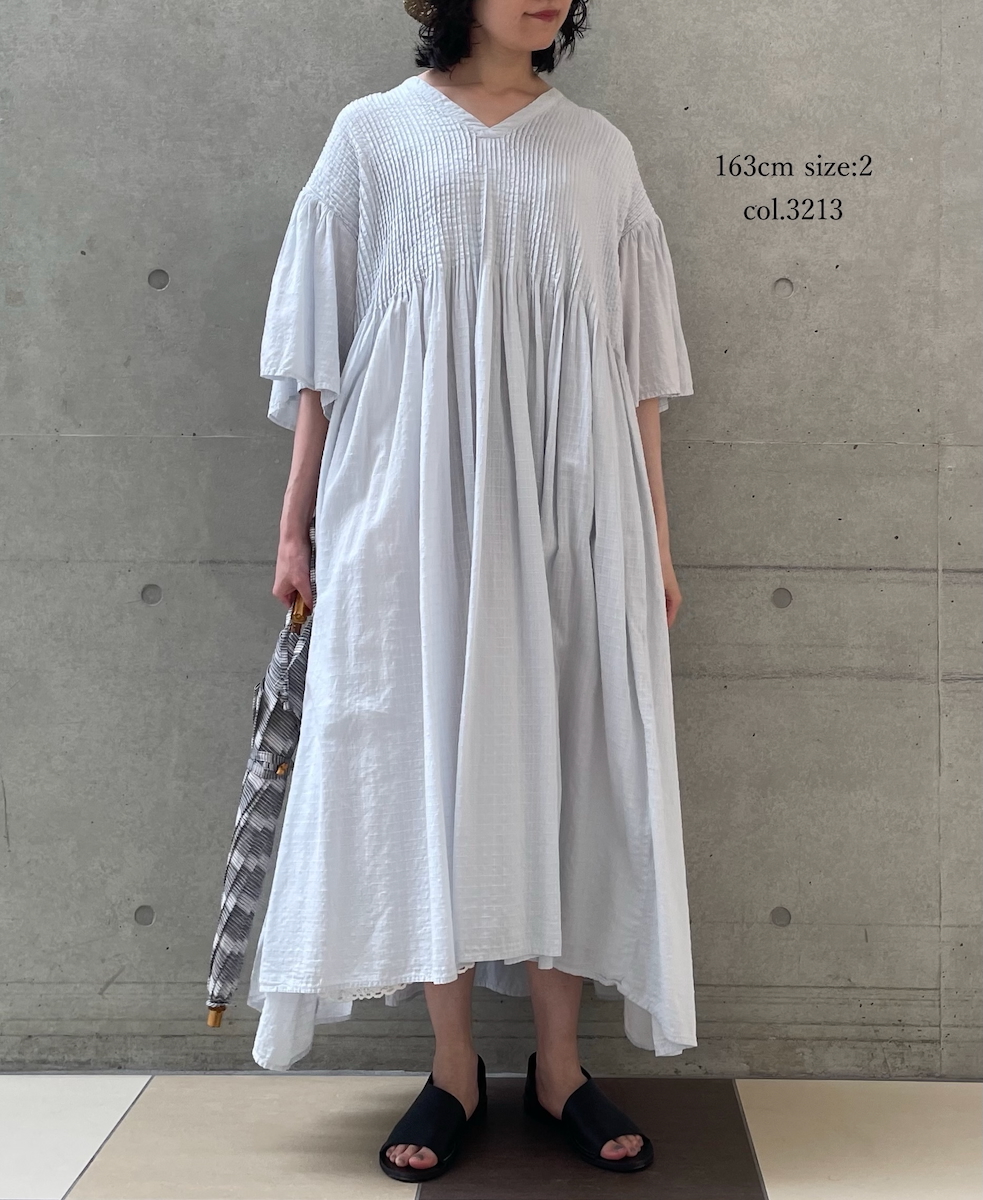 NMDS25253D(ワンピース) 80s ORGANIC DOBIE CHECK(OVERDYE) FLARED SLEEVE DRESS WITH PINTUCK