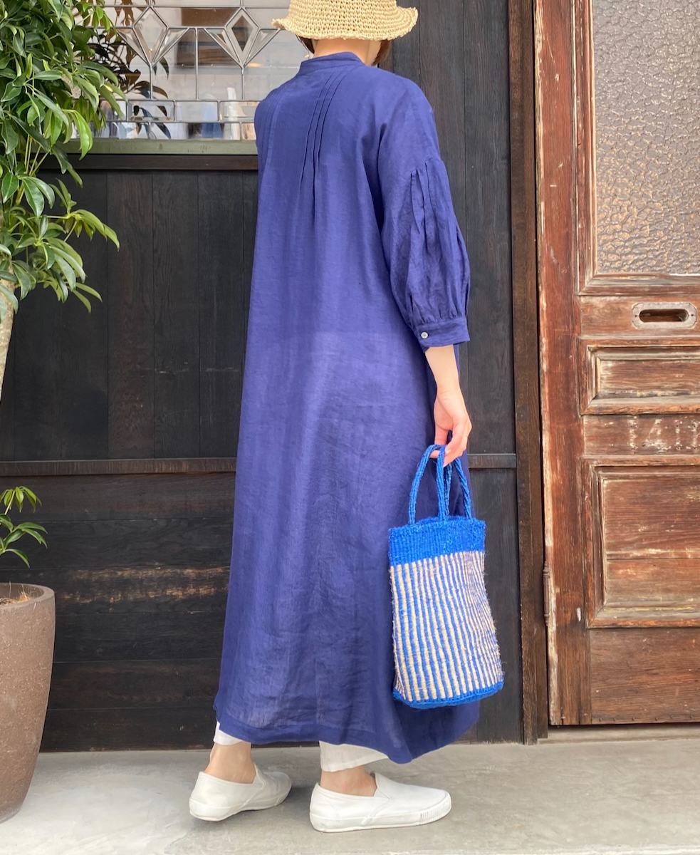 INSL25203(ワンピース) 60s LINEN PLAIN BANDED COLLAR 3/4SL PINTUCK DRESS