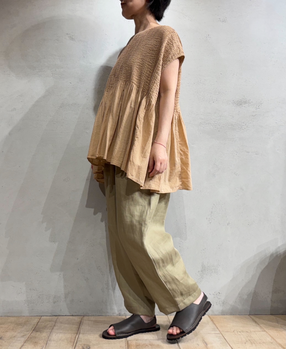 NMDS25252D(シャツ) 80s ORGANIC DOBIE CHECK(OVERDYE) CREW-NECK F/SL SHIRT WITH PINTUCK