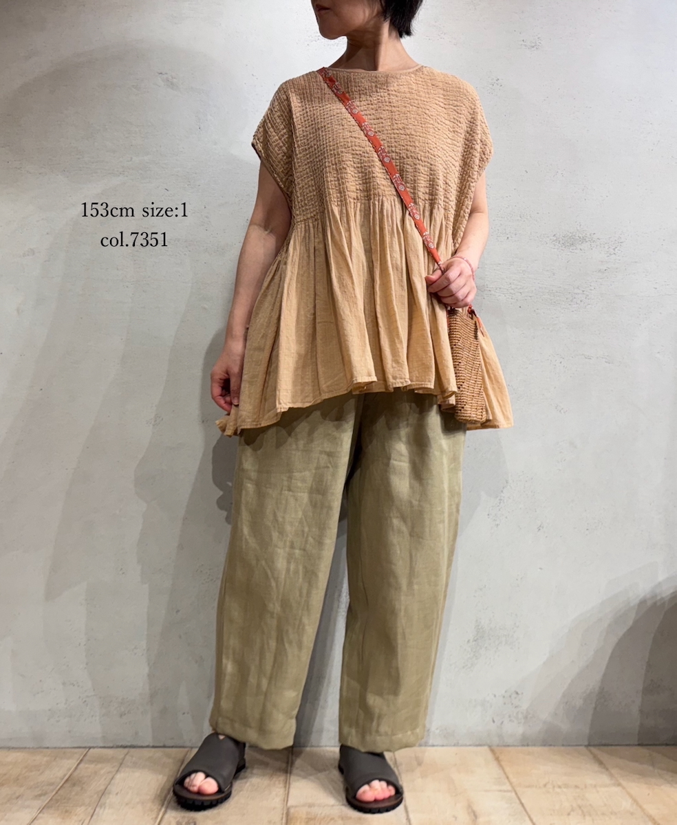 NMDS25252D(シャツ) 80s ORGANIC DOBIE CHECK(OVERDYE) CREW-NECK F/SL SHIRT WITH PINTUCK