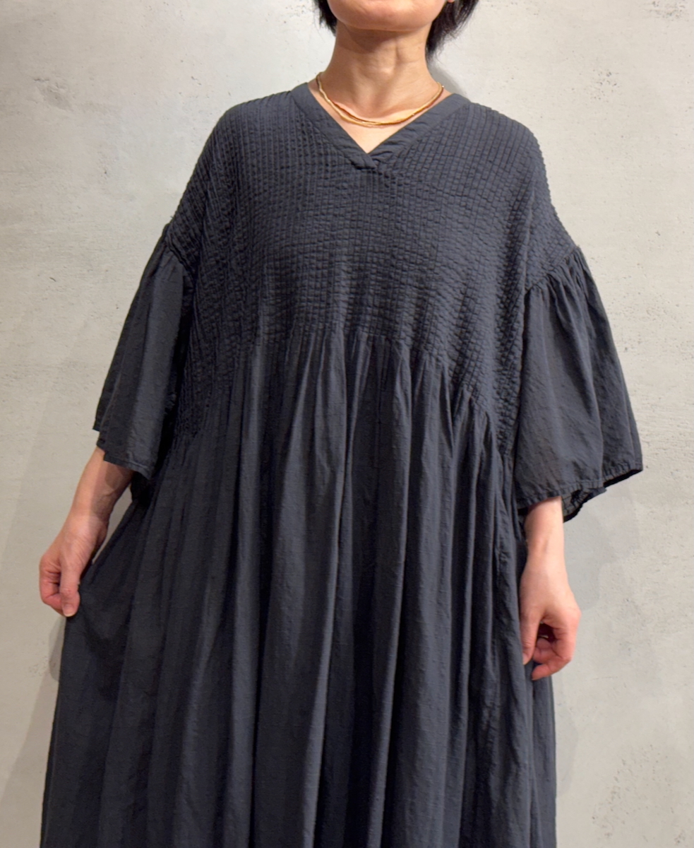 NMDS25253D(ワンピース) 80s ORGANIC DOBIE CHECK(OVERDYE) FLARED SLEEVE DRESS WITH PINTUCK