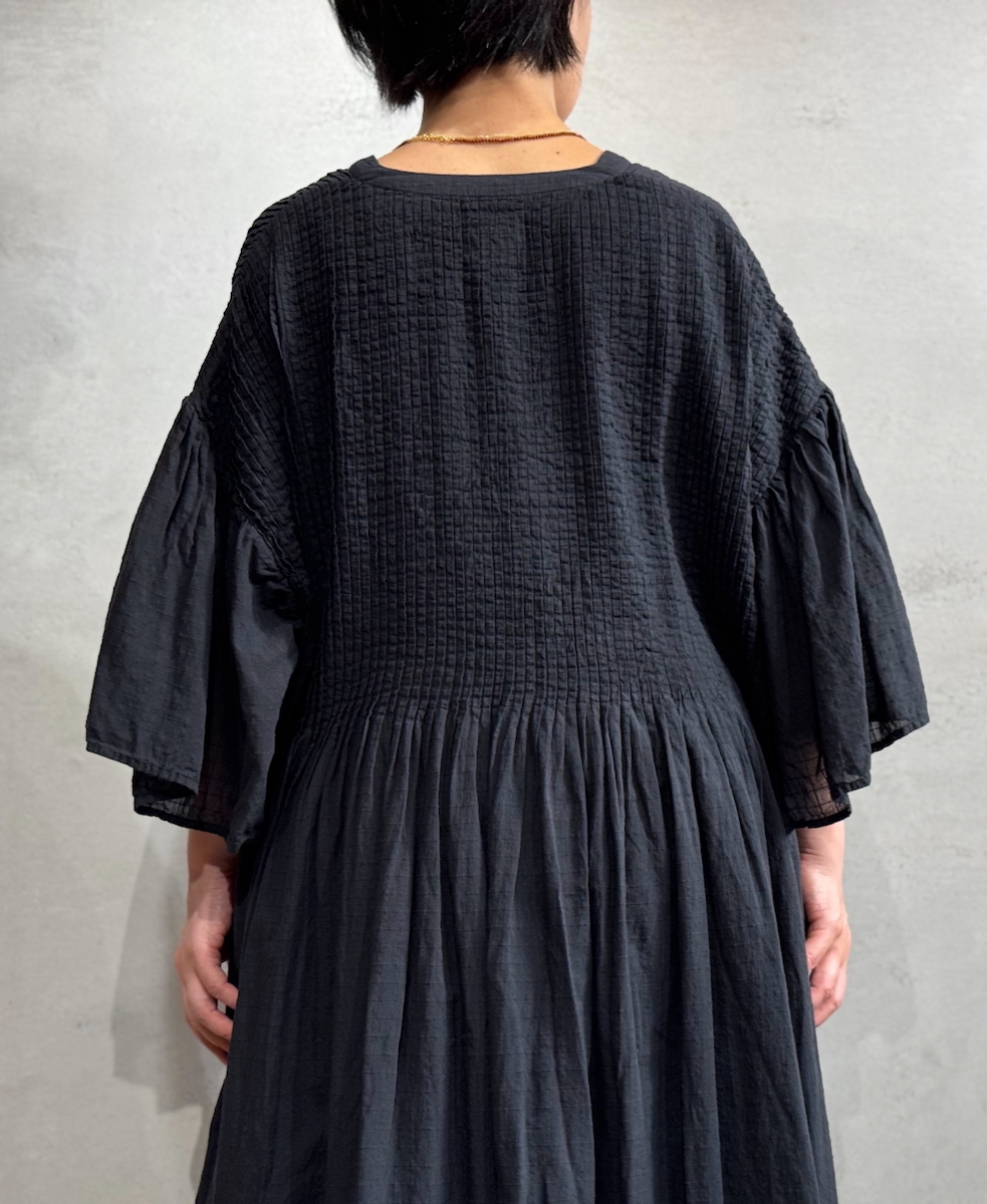 NMDS25253D(ワンピース) 80s ORGANIC DOBIE CHECK(OVERDYE) FLARED SLEEVE DRESS WITH PINTUCK