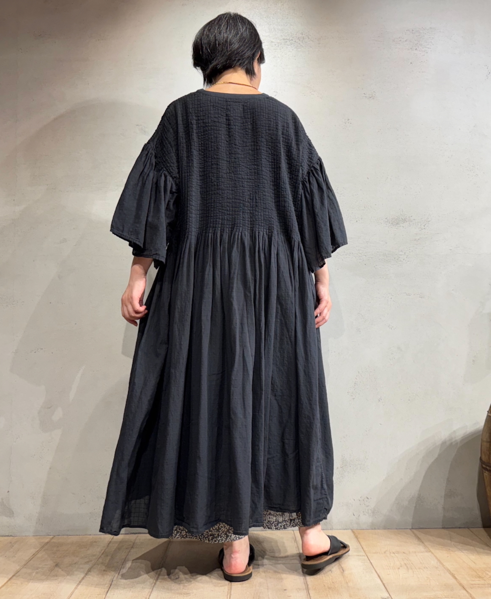 NMDS25253D(ワンピース) 80s ORGANIC DOBIE CHECK(OVERDYE) FLARED SLEEVE DRESS WITH PINTUCK