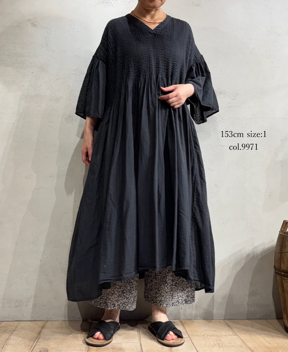 NMDS25253D(ワンピース) 80s ORGANIC DOBIE CHECK(OVERDYE) FLARED SLEEVE DRESS WITH PINTUCK