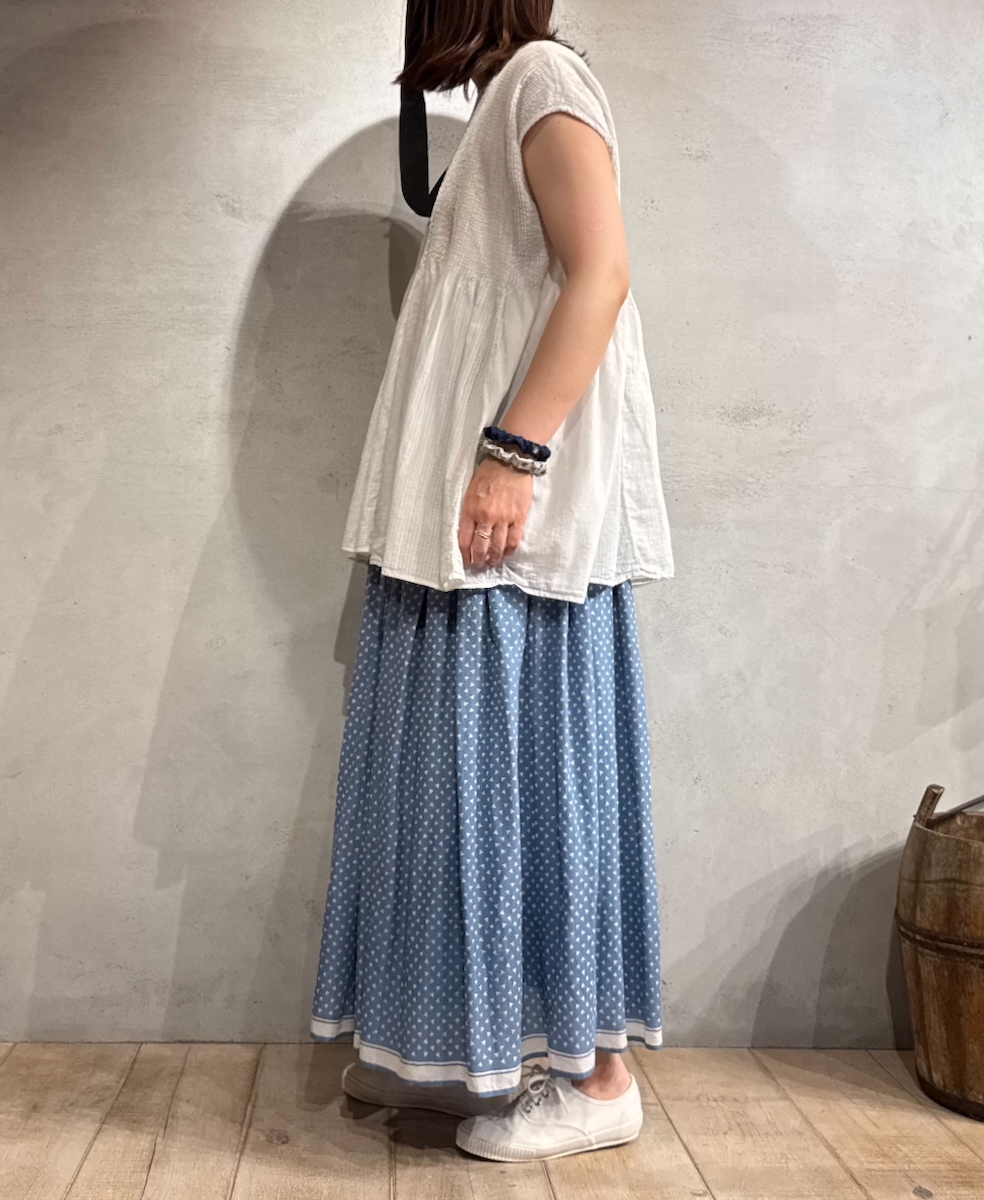 NMDS25231D(シャツ) COTTON&LINEN PATCHWORK(OVERDYE) CREW-NECK F/SL SHIRT WITH MINI PINTUCK
